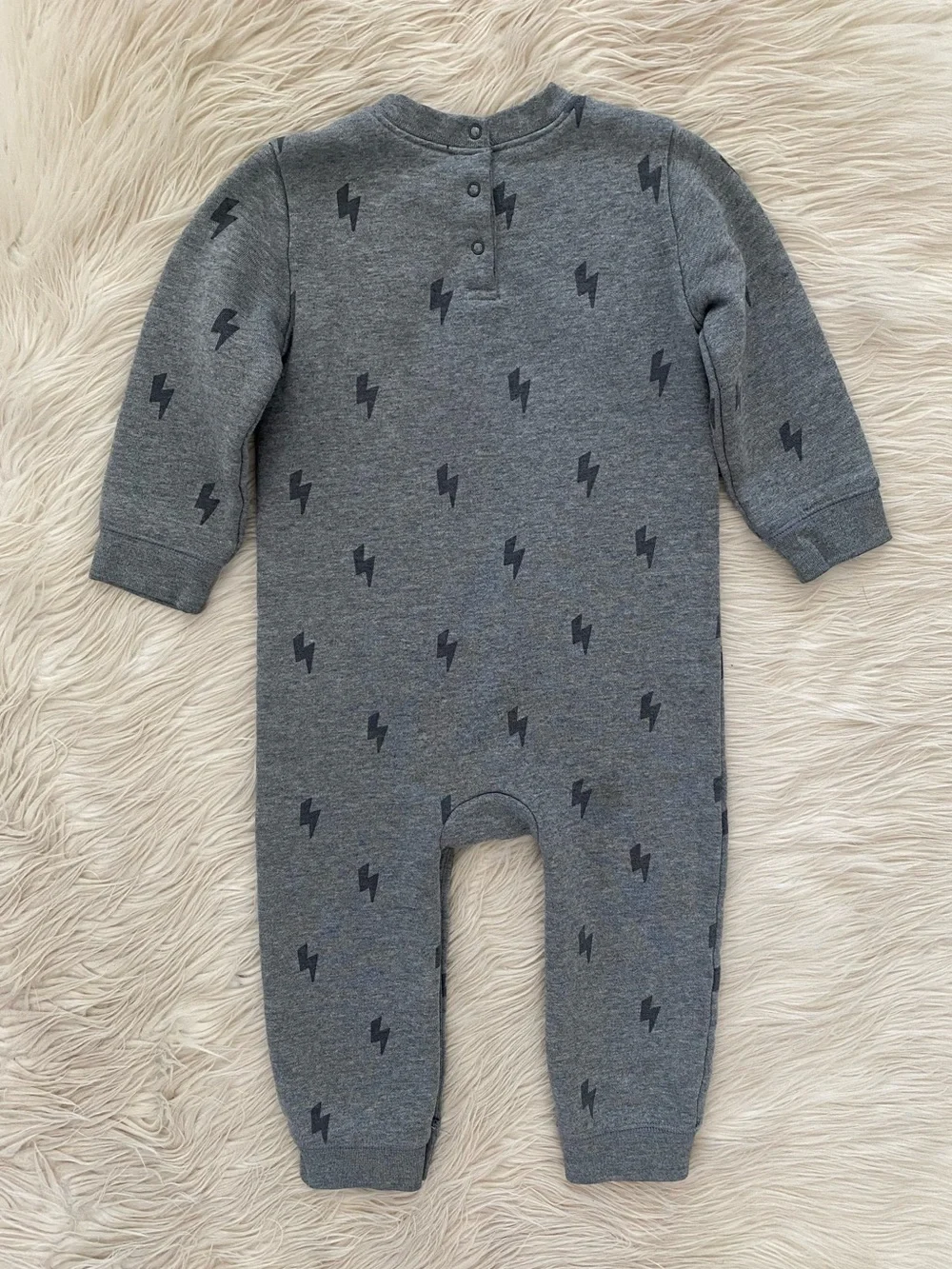 Primary Baby Cozy Fleece Sweatshirt Romper Gray Mini Bolts One Piece 18-24 Month